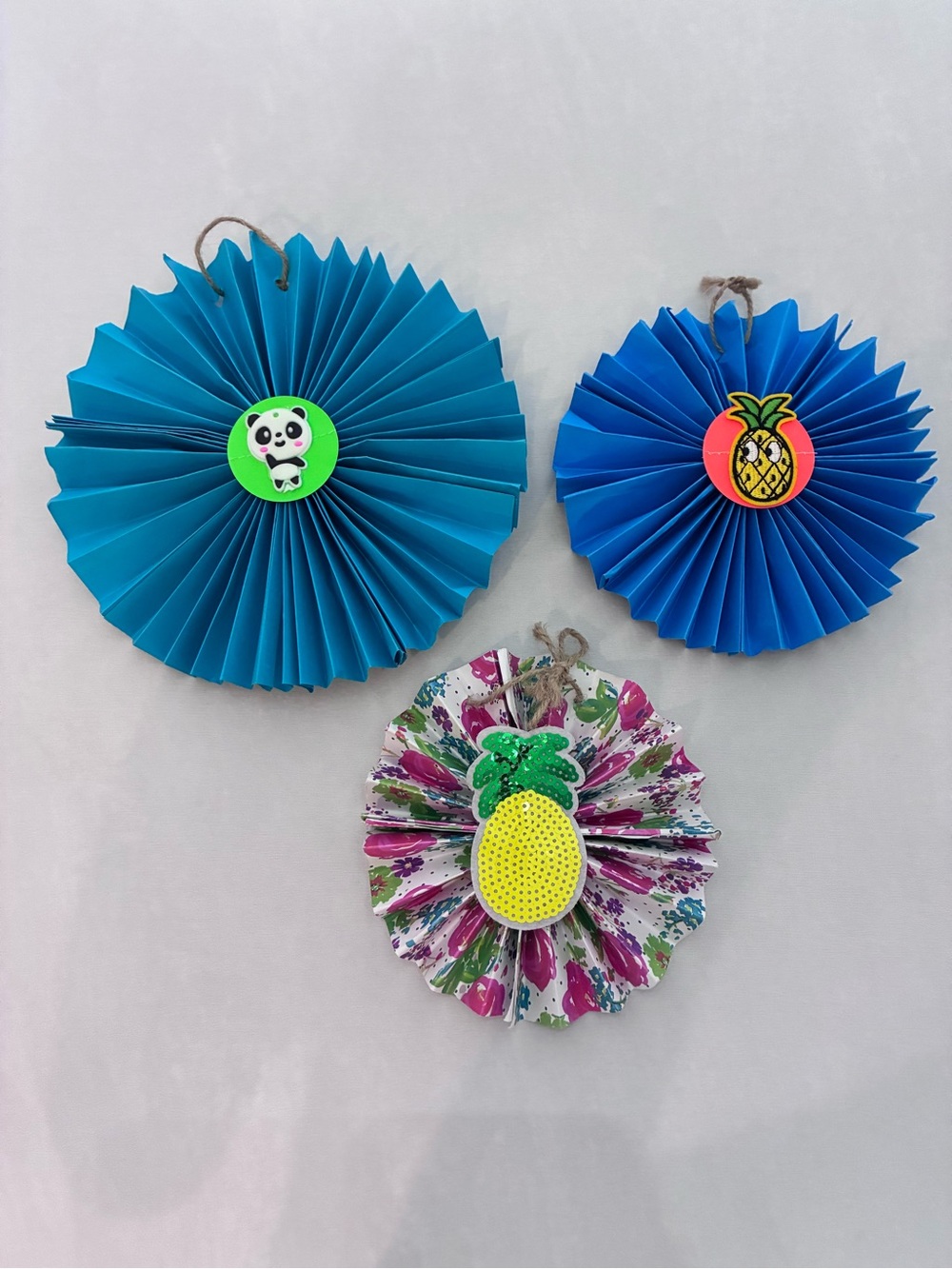Handmade Paper Fan Hanging Decor Set of 3 – Cute Panda & Pineapple Party Ornamen
